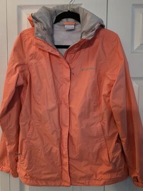 Columbia Women's Coral-Orange Waterproof Hooded Jacket Medium